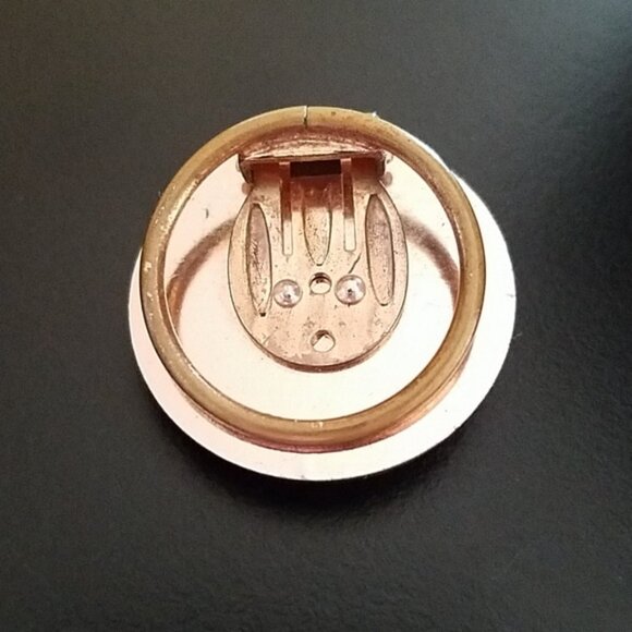 2 Vintage Scarf Clips - MOP Faux Cameo on Coral and Contemporary Gold tone - Picture 5 of 7